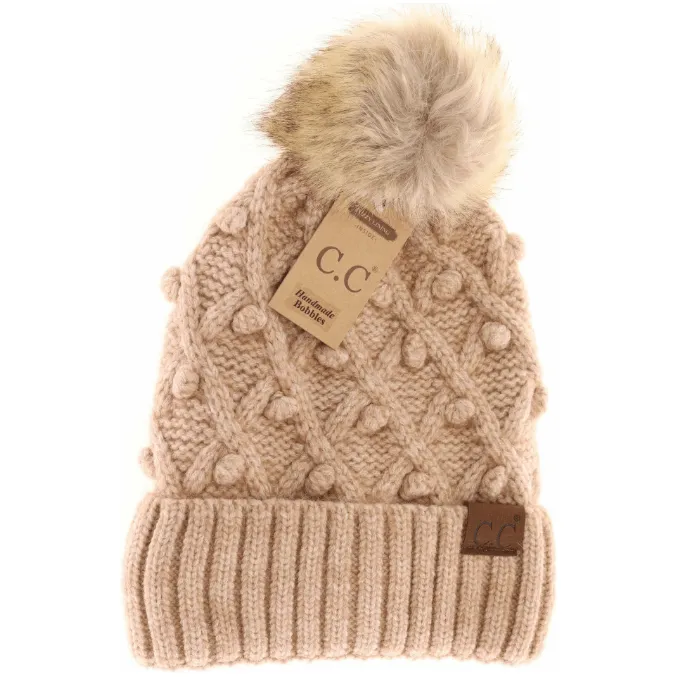 Bobble Knit Fur Pom C.C. Beanie
