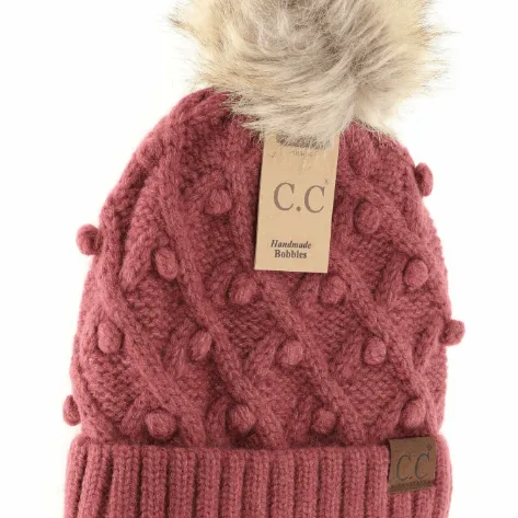 Bobble Knit Fur Pom C.C. Beanie
