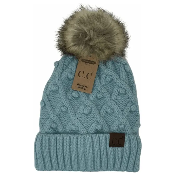 Bobble Knit Fur Pom C.C. Beanie