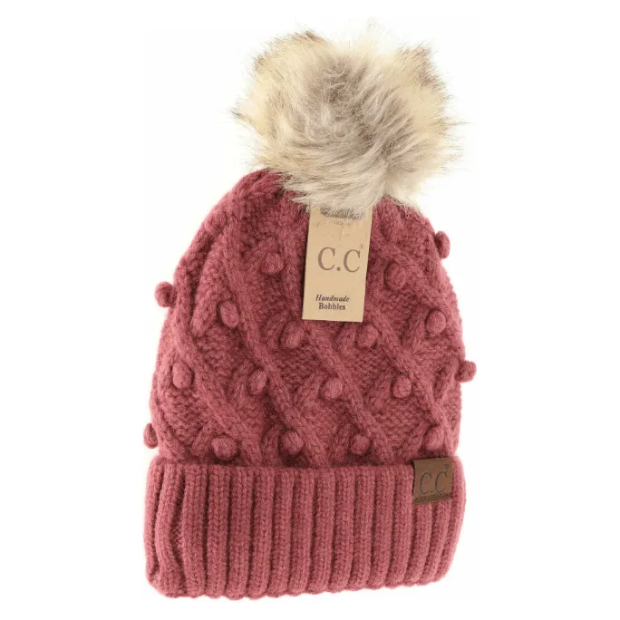 Bobble Knit Fur Pom C.C. Beanie
