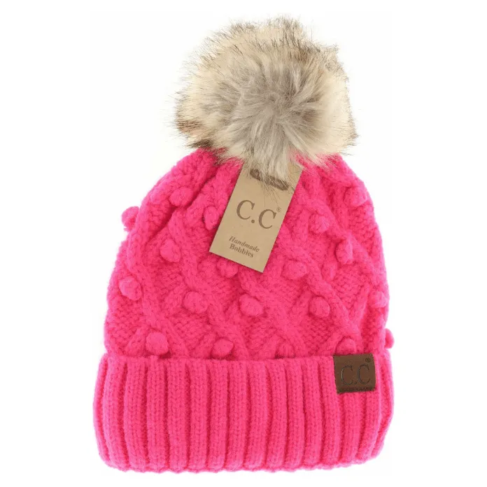 Bobble Knit Fur Pom C.C. Beanie