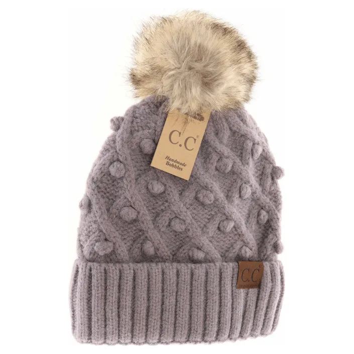 Bobble Knit Fur Pom C.C. Beanie