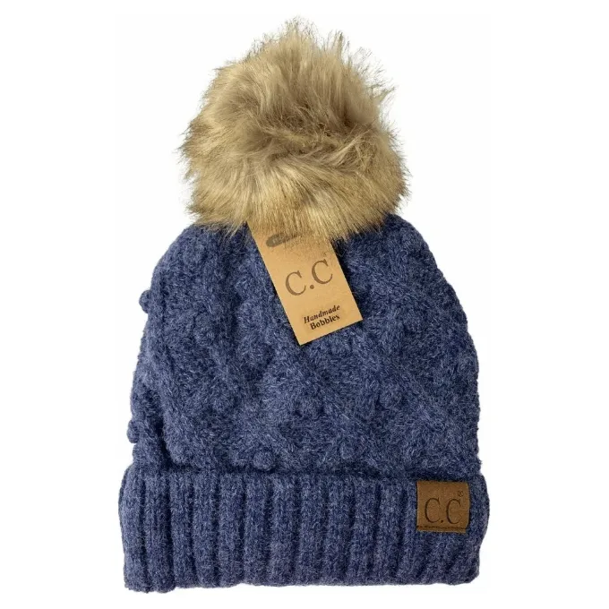 Bobble Knit Fur Pom C.C. Beanie