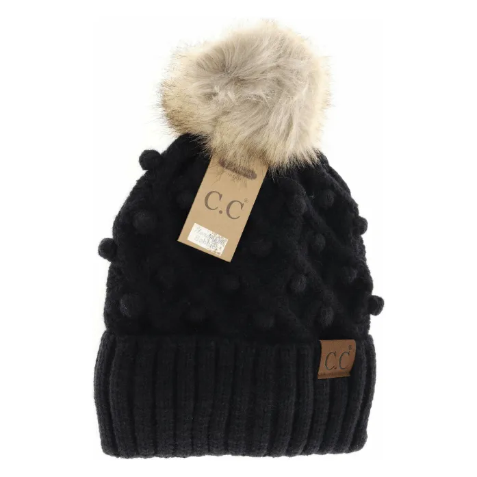 Bobble Knit Fur Pom C.C. Beanie