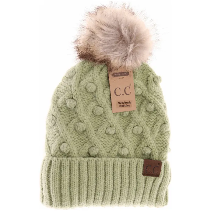 Bobble Knit Fur Pom C.C. Beanie