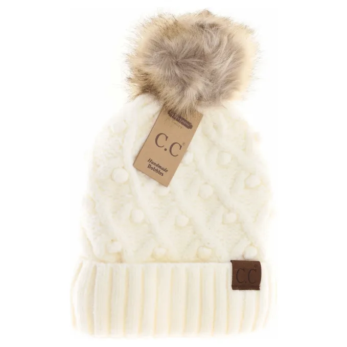 Bobble Knit Fur Pom C.C. Beanie