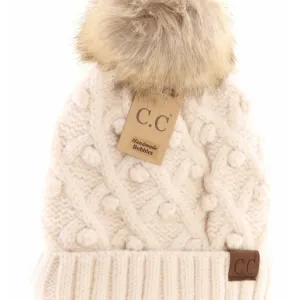 Bobble Knit Fur Pom C.C. Beanie