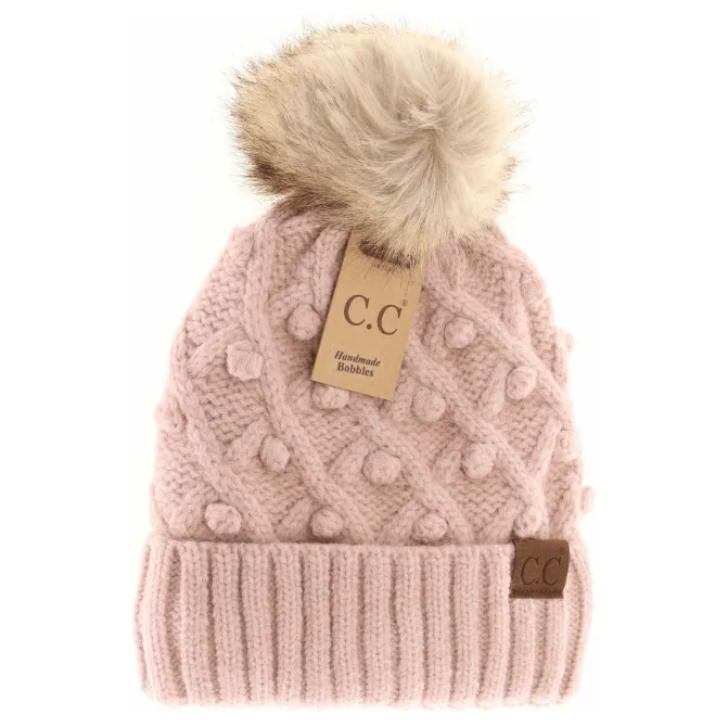 Bobble Knit Fur Pom C.C. Beanie
