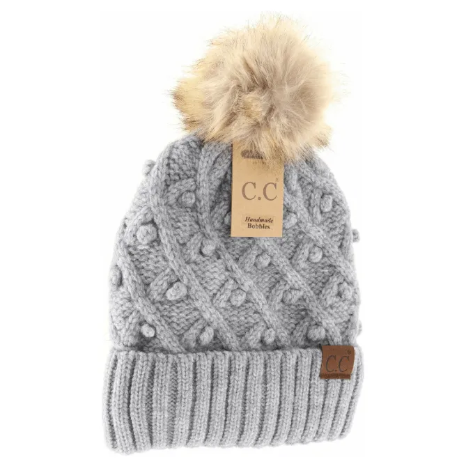 Bobble Knit Fur Pom C.C. Beanie