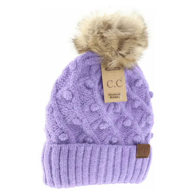 Bobble Knit Fur Pom C.C. Beanie