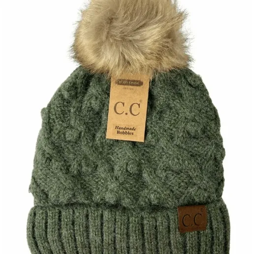 Bobble Knit Fur Pom C.C. Beanie