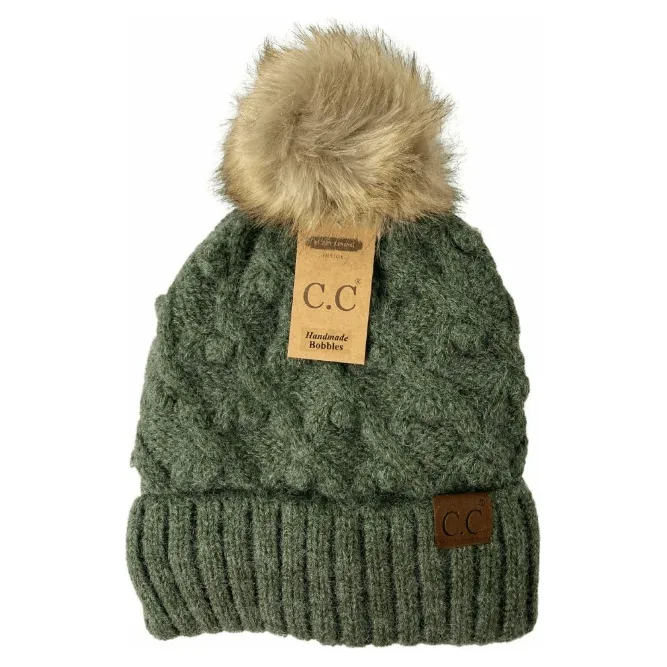 Bobble Knit Fur Pom C.C. Beanie