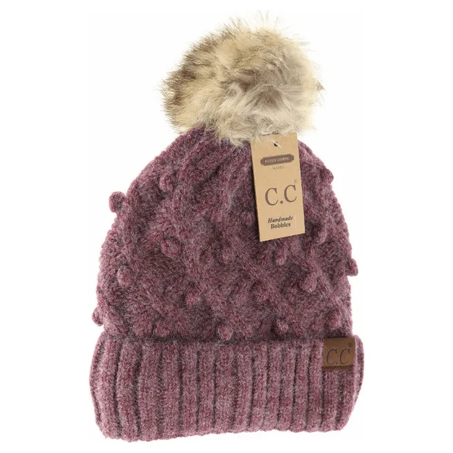 Bobble Knit Fur Pom C.C. Beanie