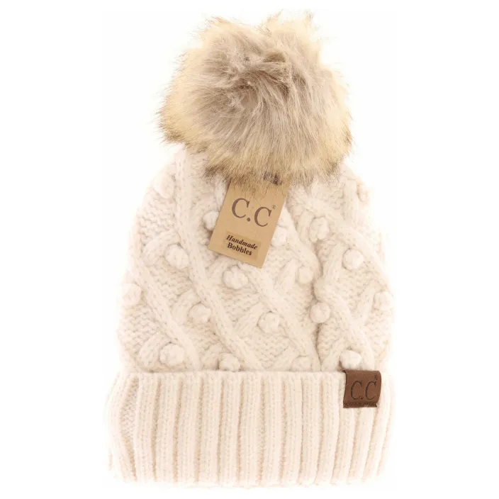 Bobble Knit Fur Pom C.C. Beanie