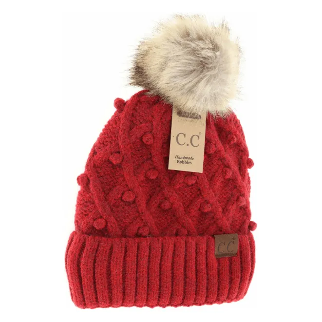 Bobble Knit Fur Pom C.C. Beanie