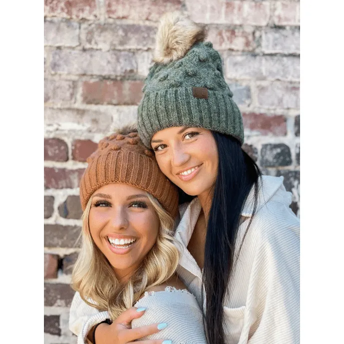 Bobble Knit Fur Pom C.C. Beanie