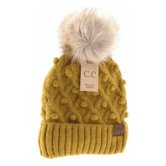 Bobble Knit Fur Pom C.C. Beanie