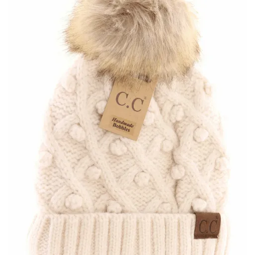 Bobble Knit Fur Pom C.C. Beanie