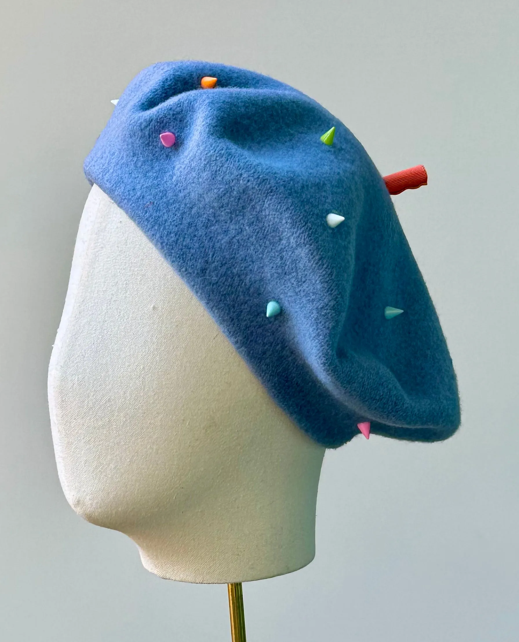 Bonnie Wool Beret in Blue Spikes
