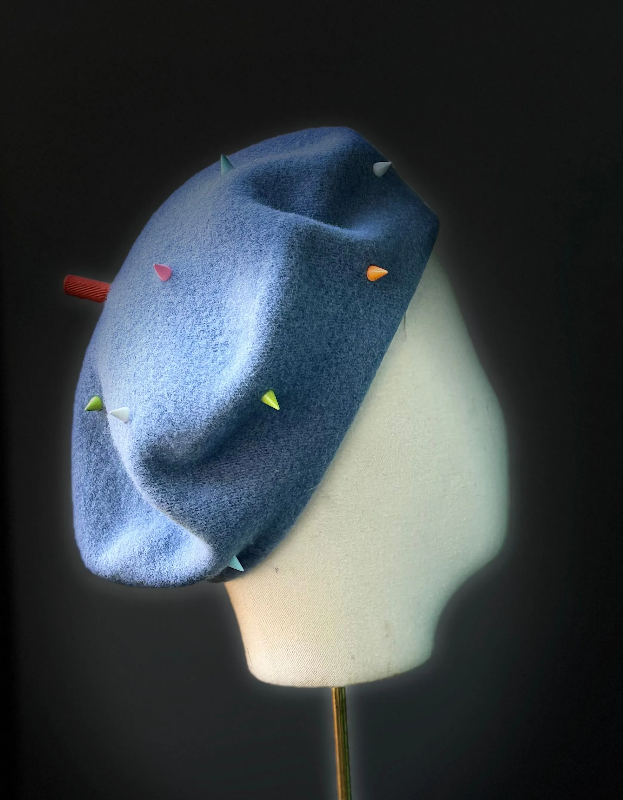 Bonnie Wool Beret in Blue Spikes