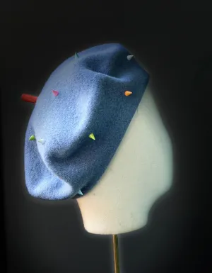 Bonnie Wool Beret in Blue Spikes