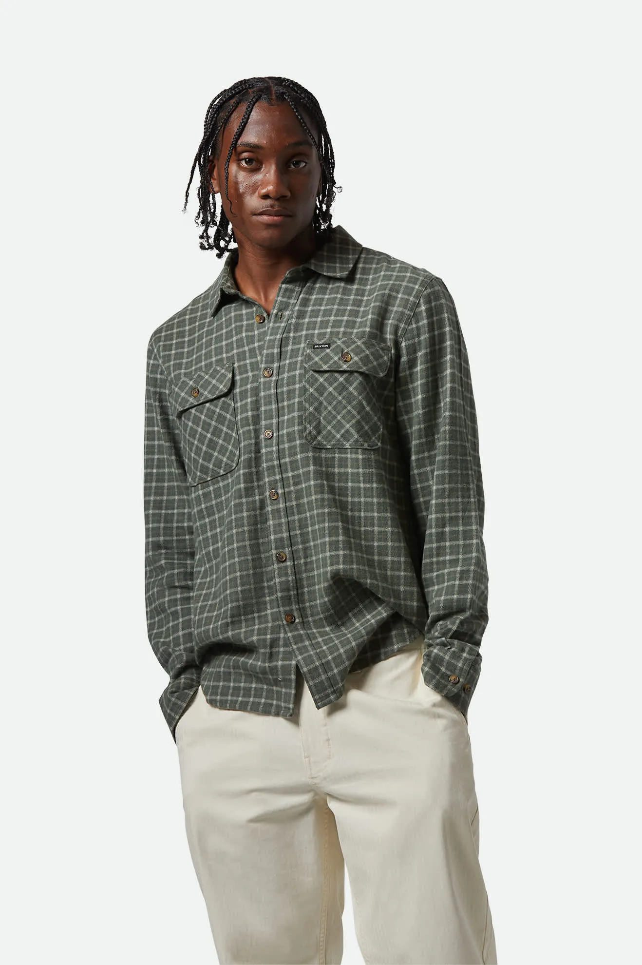 Bowery Lightweight Ultra Soft L/S Flannel - Ivy Green/Whitecap