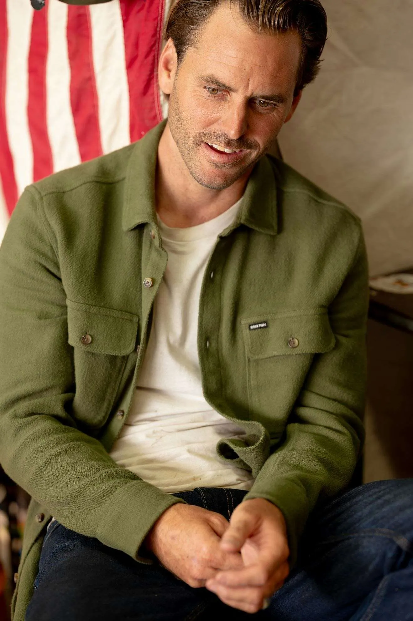 Bowery Textured Loop Twill L/S Overshirt - Cypress Green