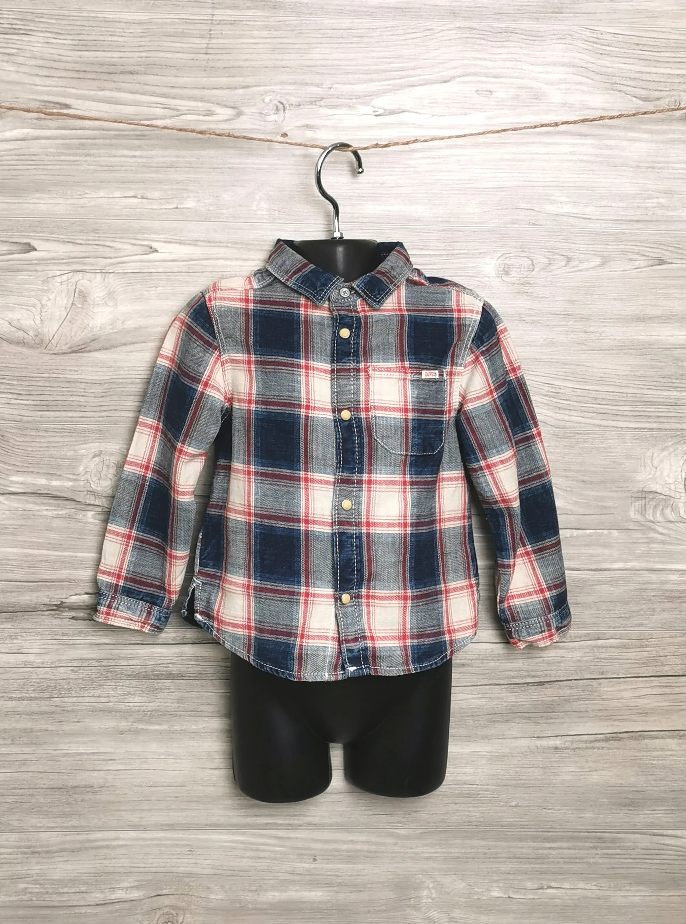 BOY SIZE 2/3 YEARS - ZARA Baby, Soft Flannel, Long-Sleeved Dress Shirt EUC B34