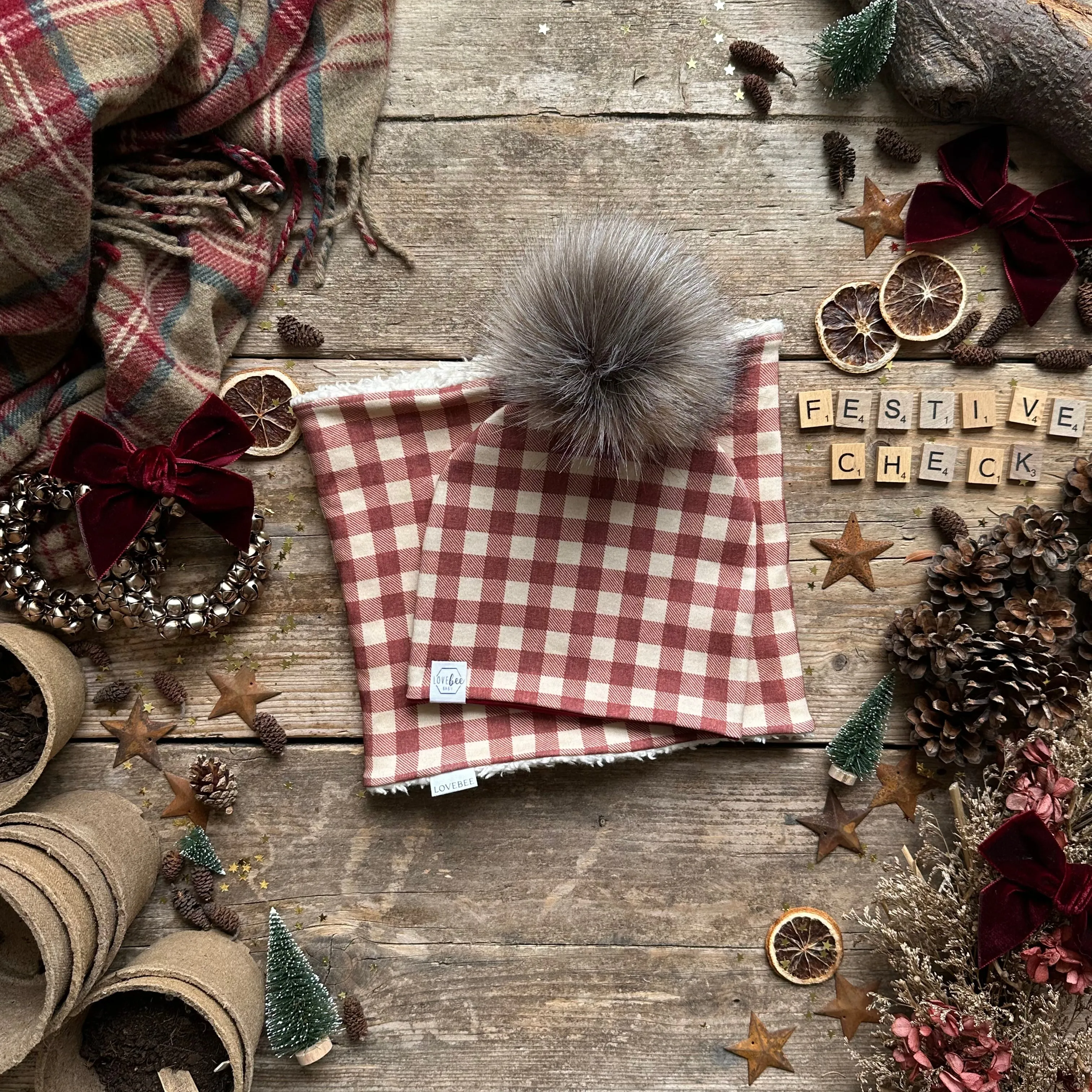 Burgundy Check Bobble Hat