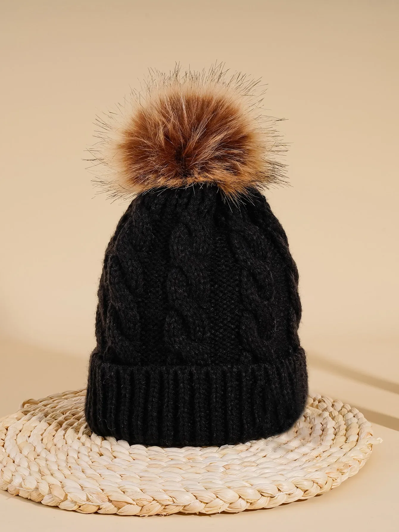 Cable Knit Beanie - Black - FD ⚡