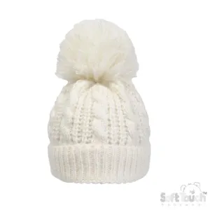 Cable Knit Pom Pom Turnover Hat - Cream (NB-12m) (PK6 H16-C