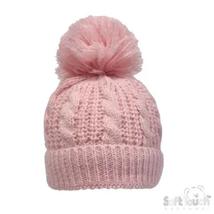 Cable Knit Pom Pom Turnover Hat - Dusty Pink (NB-12m) (PK6) H16-DP