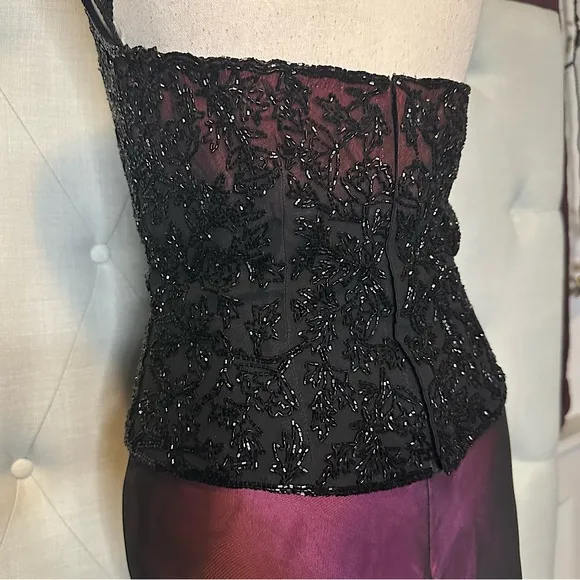 Cache elegant silk Two Piece Evening Gown Dress Beaded Top &amp; Matching Maxi Skirt