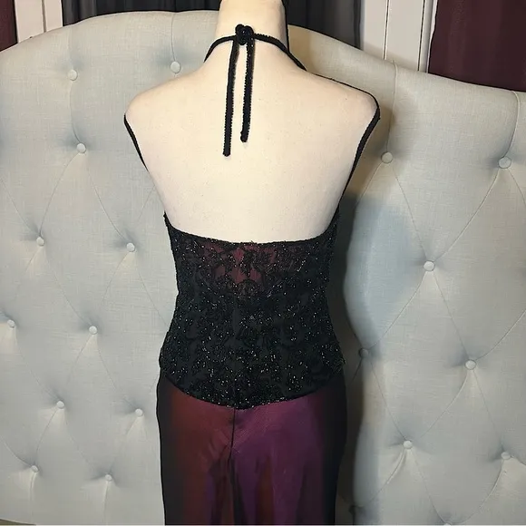 Cache elegant silk Two Piece Evening Gown Dress Beaded Top &amp; Matching Maxi Skirt