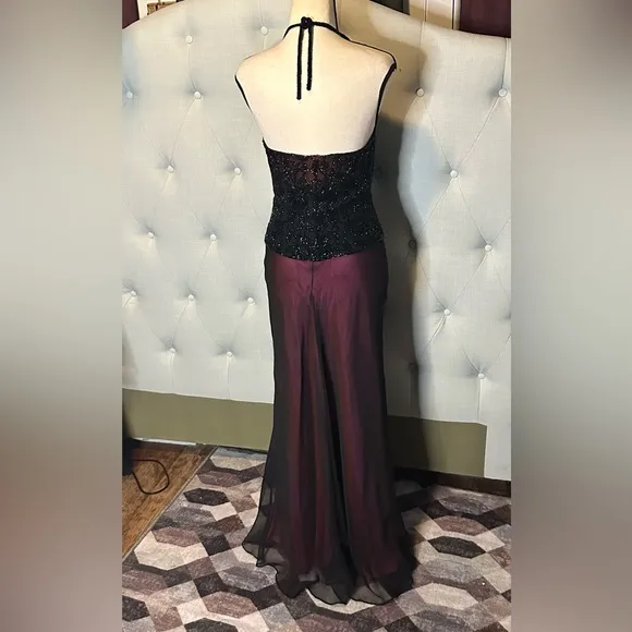 Cache elegant silk Two Piece Evening Gown Dress Beaded Top &amp; Matching Maxi Skirt