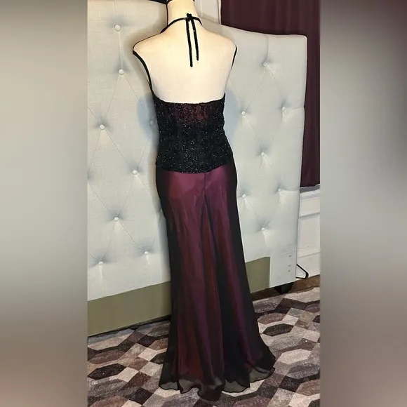 Cache elegant silk Two Piece Evening Gown Dress Beaded Top &amp; Matching Maxi Skirt