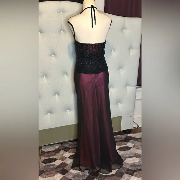 Cache elegant silk Two Piece Evening Gown Dress Beaded Top &amp; Matching Maxi Skirt