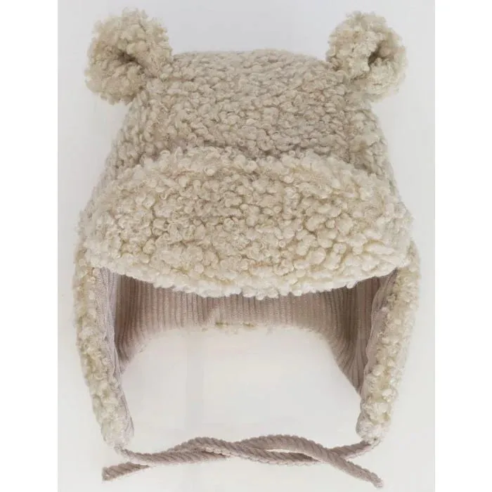 Calikids Bear Hat In Colour Cream : Size S 3/6M to L 18M/3Y