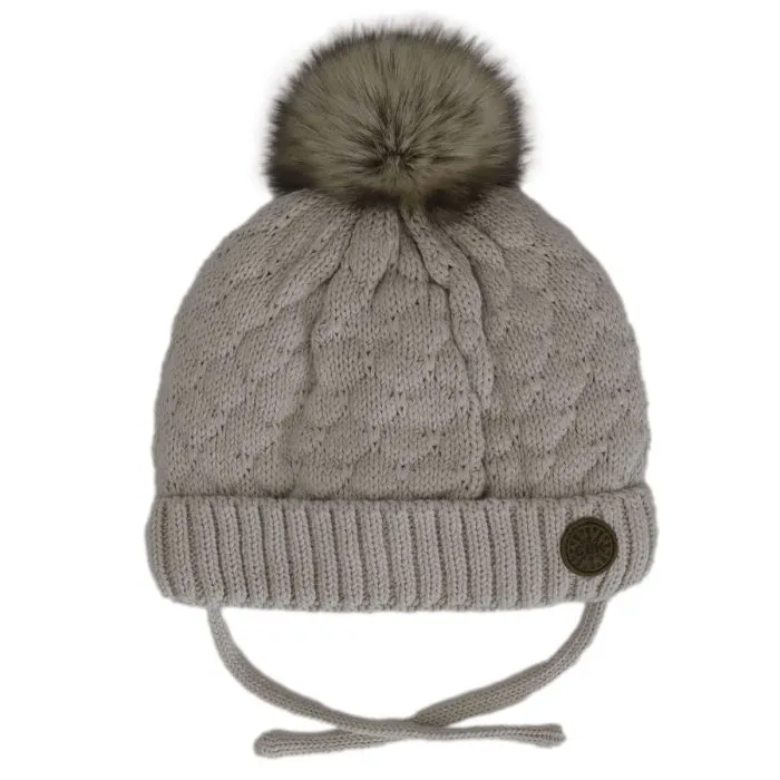 Calikids Cotton Knit Hat Pompom--Beige