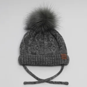 Calikids W1901 Cotton Knit Pompom Hat (Charcoal Mix)