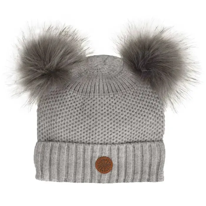 Calikids W2321 Soft Touch Knit 2 Pom-Pom Hat (Grey)