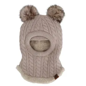 Calikids W2403 Soft Touch Knit Pom-Pom Balaclava (Beige)