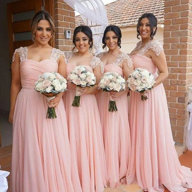 Cap Sleeve Pink Elegant Cheap Long Bridesmaid Dresses, BG51640