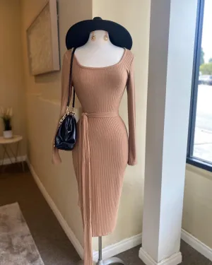 Caramel Ribbed Knit Dress