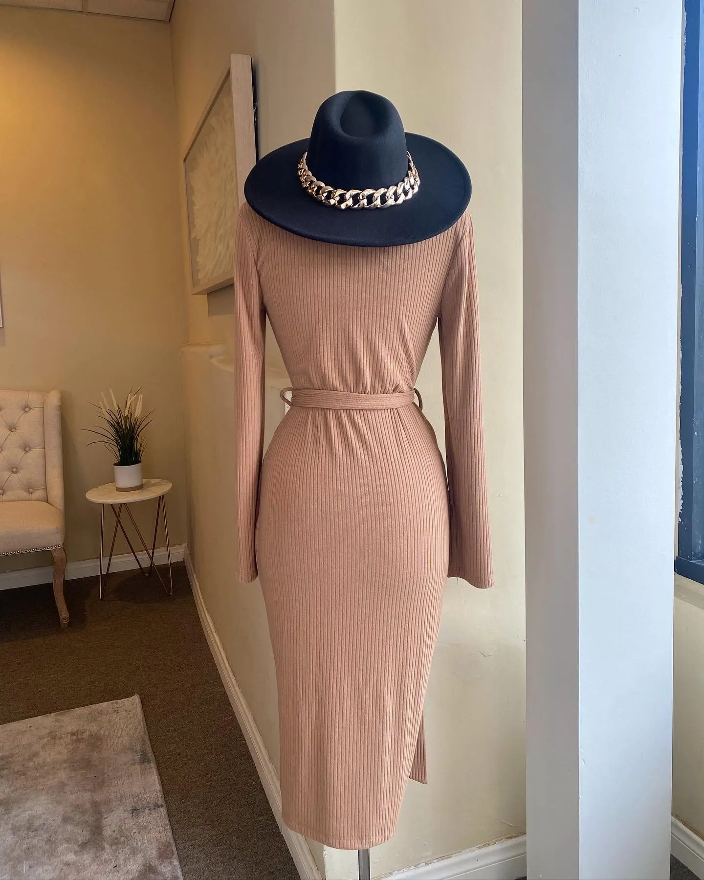 Caramel Ribbed Knit Dress