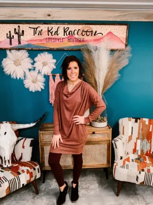 Cashmere Rib Cowl Neck Sweater Dress