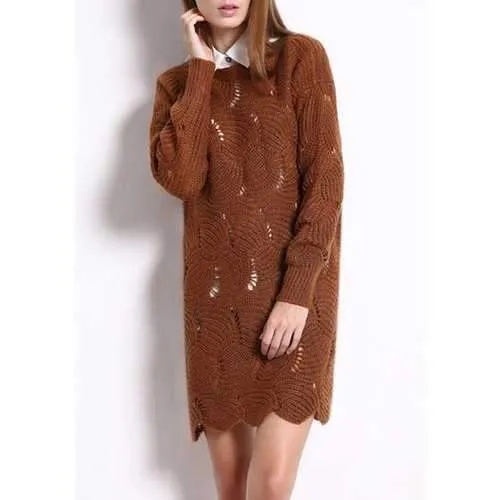 Casual Round Neck Long Sleeves Sweater DressFor Women - Coffee One Size(fit Size Xs To M)