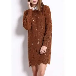 Casual Round Neck Long Sleeves Sweater DressFor Women - Coffee One Size(fit Size Xs To M)