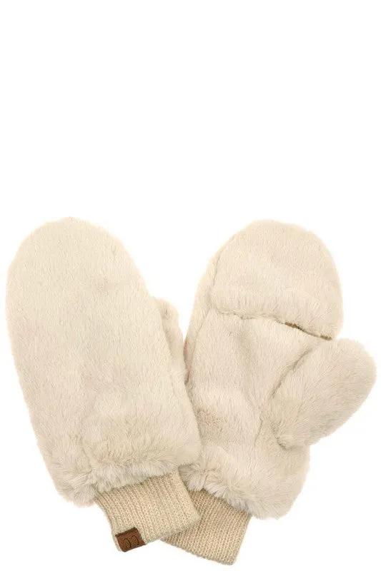 CC Faux Fur Convertible Mittens with Fuzzy Lining