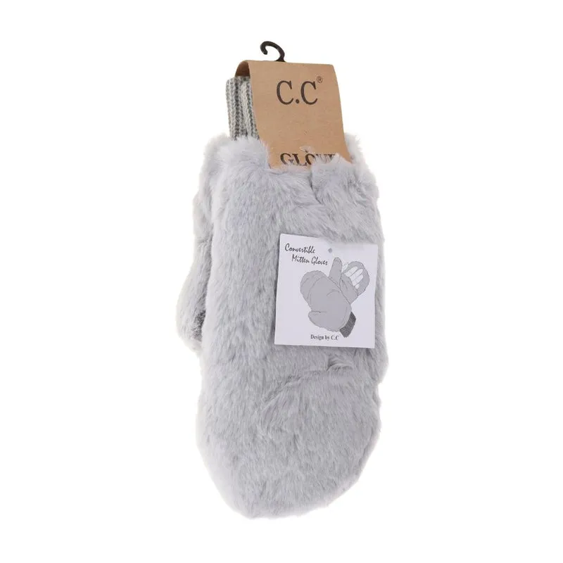CC Faux Fur Convertible Mittens with Fuzzy Lining